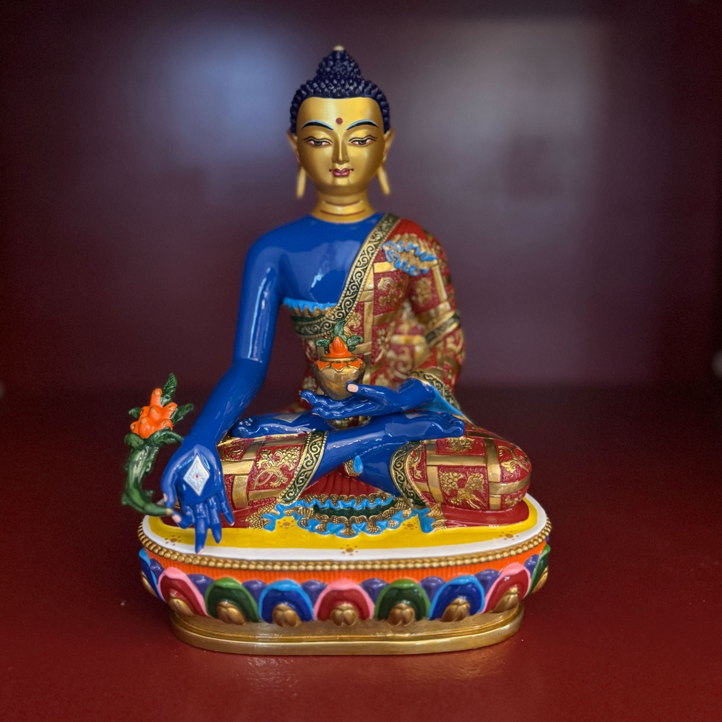 Painted Medicine Buddha Statue - Gold Face (Consecrated)