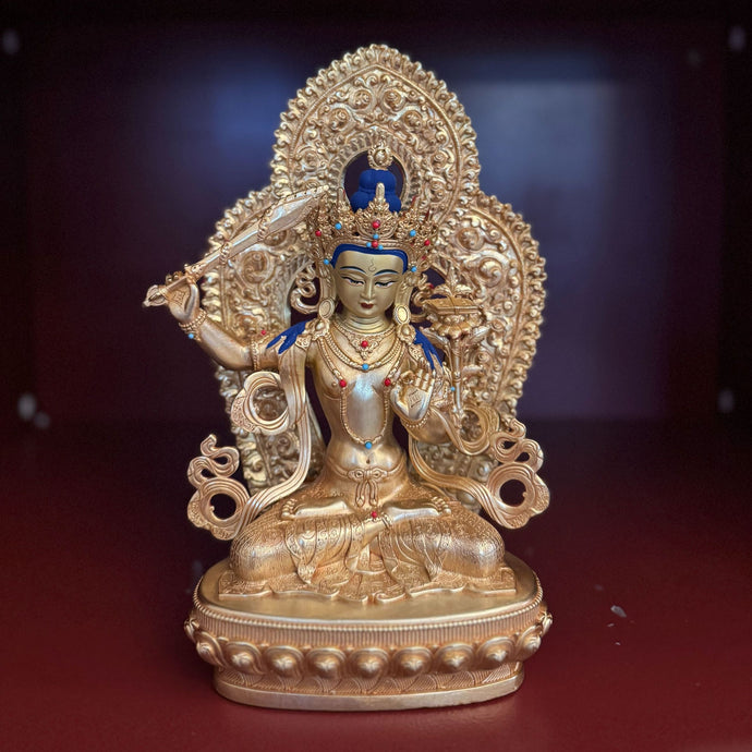 Golden Manjushri Statue with back(Consecrated)