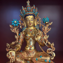 Load image into Gallery viewer, Green Tara Statue with Inlay – 21.5 cm (Consecrated)