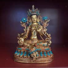 Load image into Gallery viewer, Green Tara Statue with Inlay – 21.5 cm (Consecrated)