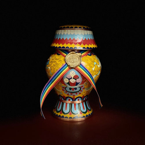 21 Taras Drolmi Kazug Wealth Vase - Yellow Cloisonné