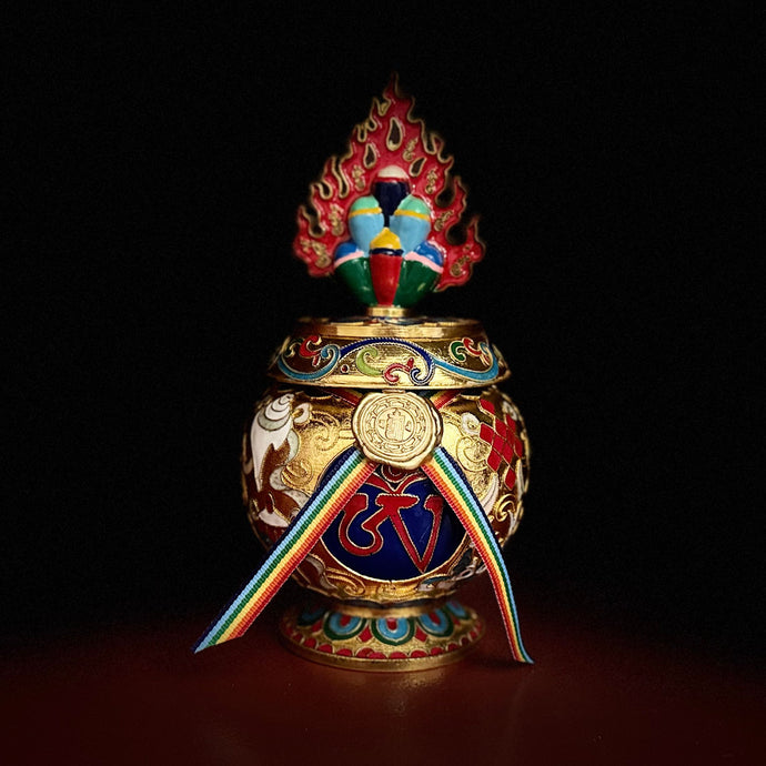 Red Vaisravana & Drolmi Kazug Wealth Vase - Cloisonne Norbu