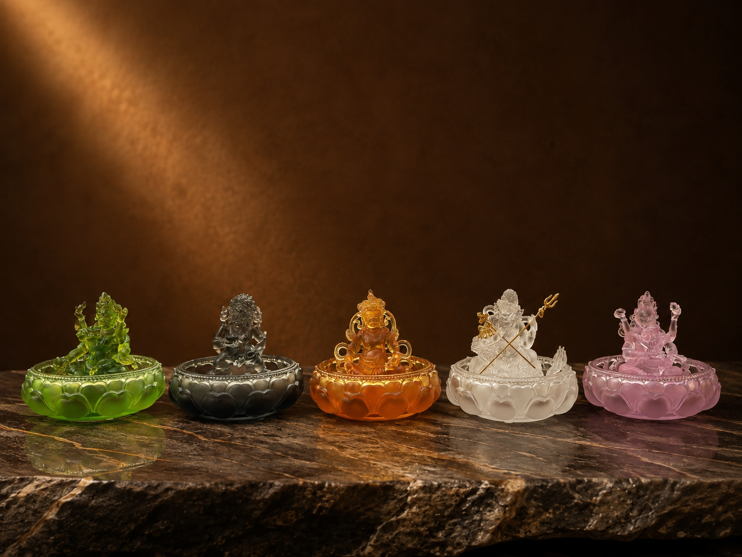 5 Dzambhalas Glass Water Offering Set