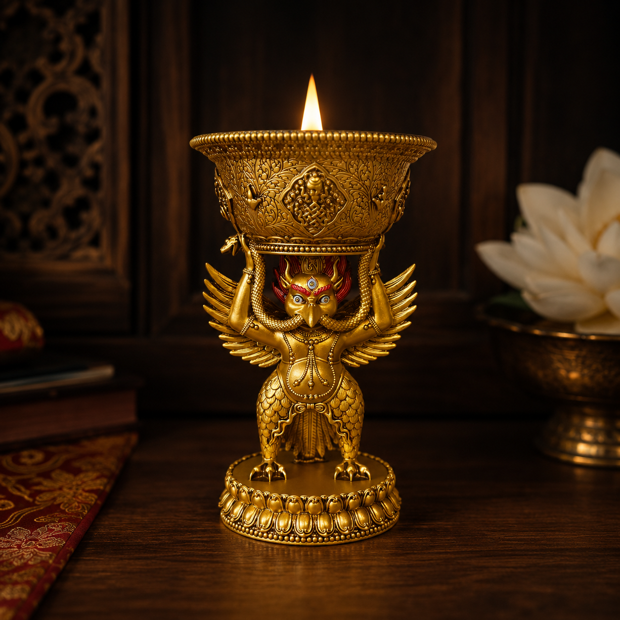 Golden Garuda LED Butter Lamp – 29 cm