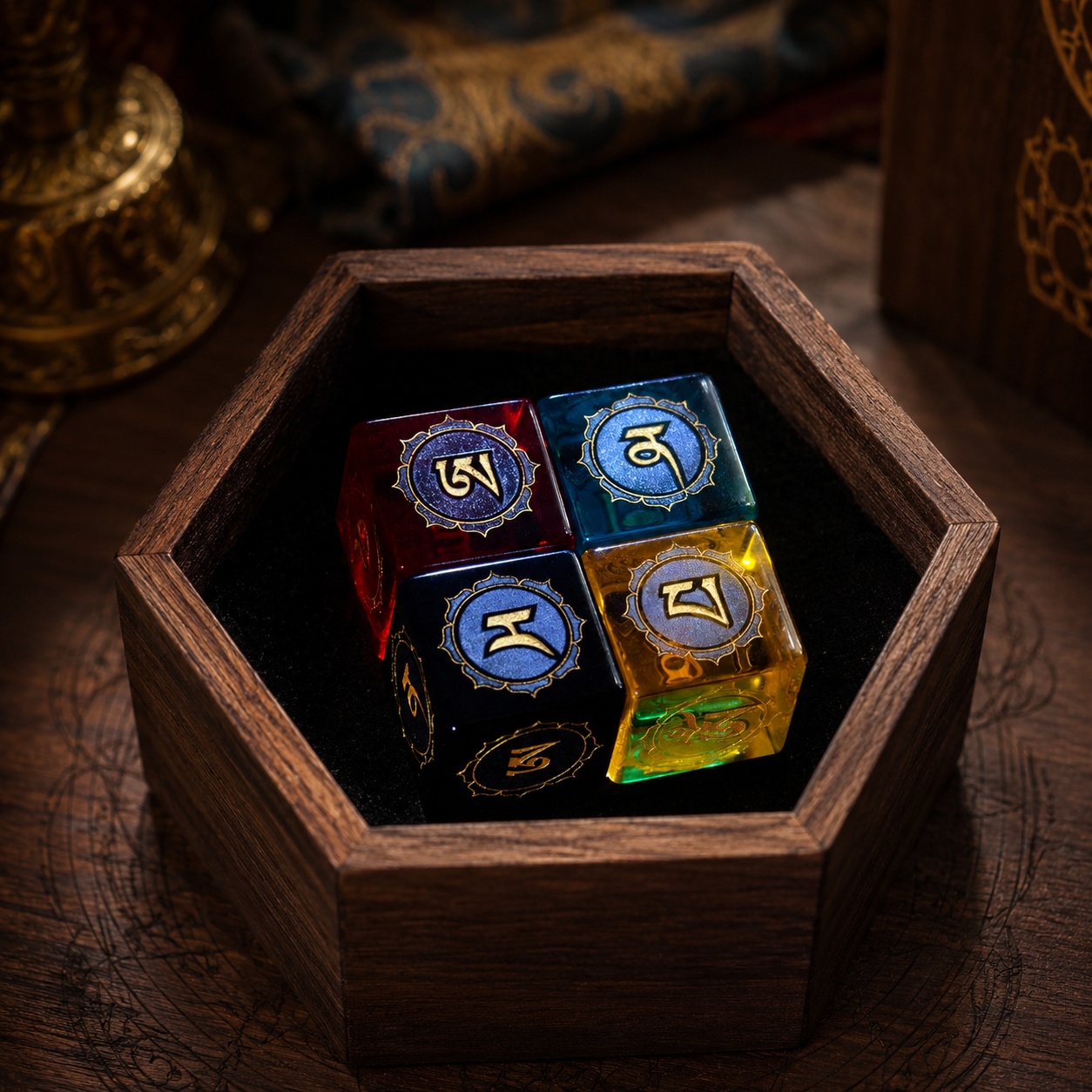 Manjushri & Guan Yin Heart Mantra Mo Dice Set