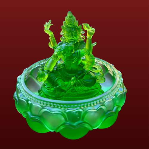 Green Dzambhala Glass Water Offering Set