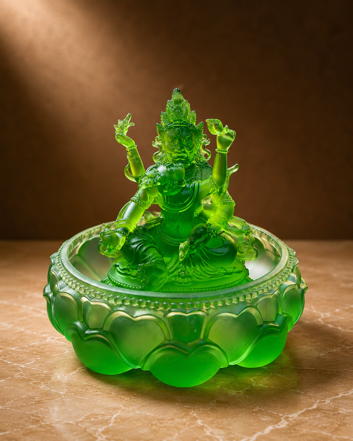 Green Dzambhala Glass Water Offering Set