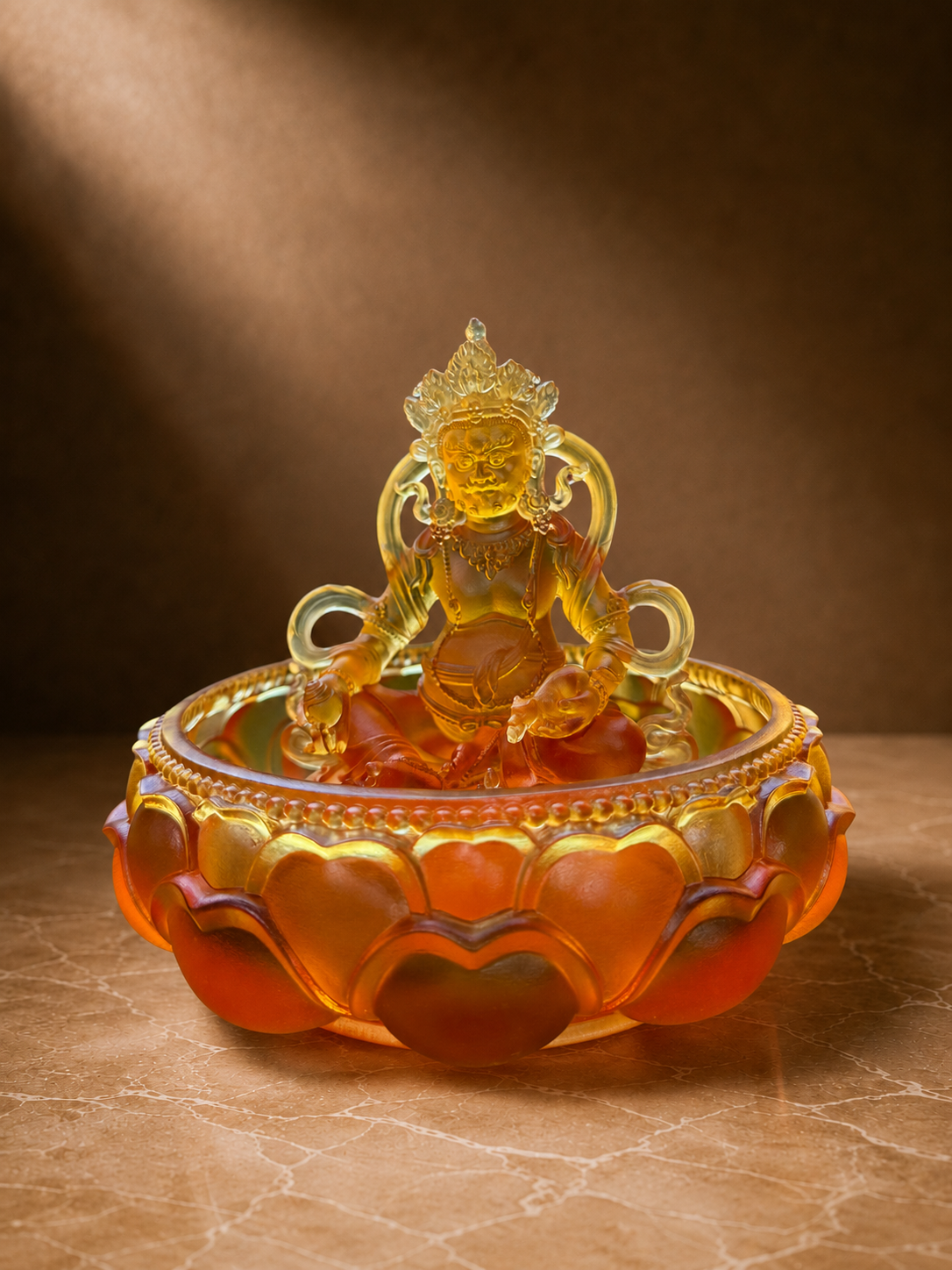 Yellow Dzambhala Glass Water Offering Set